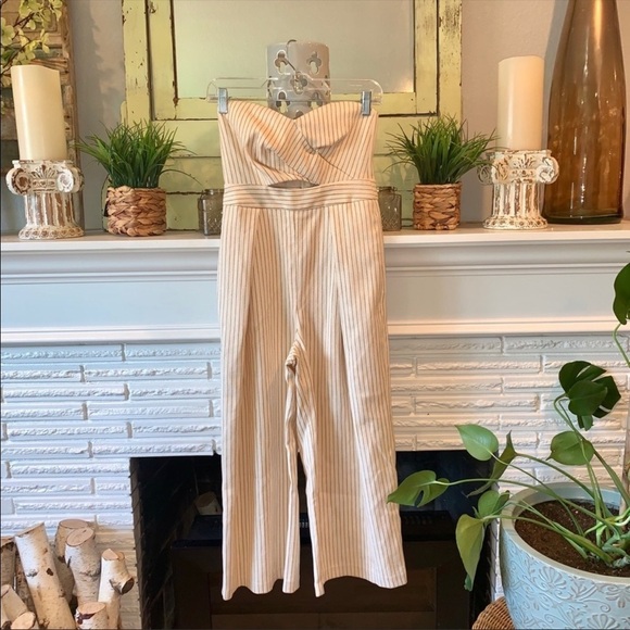 Topshop Cut Out Bust Strapless Striped Wide-leg Cropped Jumpsuit New Size 4 - Picture 2 of 10